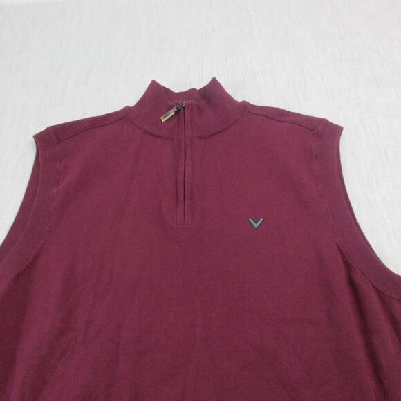 Callaway Golf‎ Sweater Vest Mens Medium Burgundy Knitted Sleeveless Quarter Zip - Picture 3 of 9
